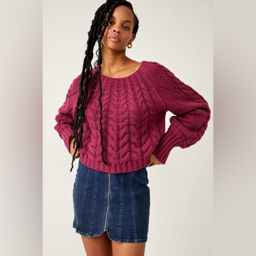 Free People Sandre Cable-Knit Pullover Sweater in Dreamy Mulberry 🤍✨ - Picture 1 of 7